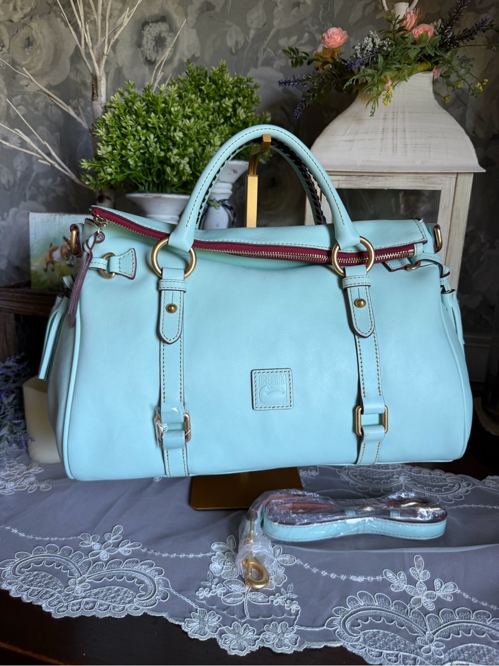 NWT Dooney & Bourke Florentine Pale Blue Large Satchel Handbag Purse 8L940PF